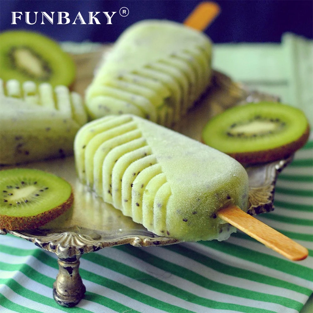 FUNBAKY 4 полости пищевого силикона Ледяной формы для крема детей дома с палочками