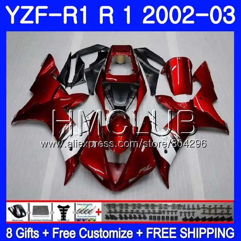 

Body For YAMAHA YZF-1000 YZF R 1 YZF 1000 YZFR1 02 03 109HM12 YZF1000 YZF R1 2002 2003 Dark red new YZF-R1 03 02 Fairings Frame
