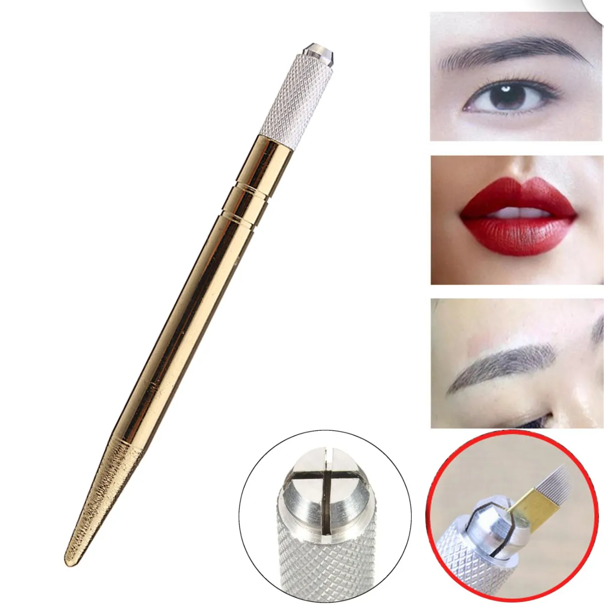 

Eyebrow Lip Permanent Makeup Pen Light Golden Manual Tattoo Machine For Microblading Needle Blade Munsu Tebori Pen
