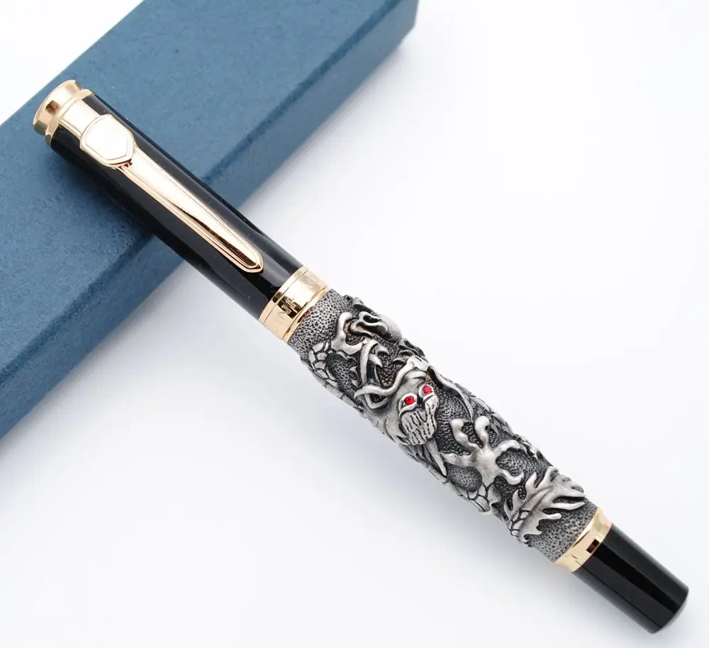 JINHAO старинное серебро китайский счастливый Дракон Relievo авторучка M Nib
