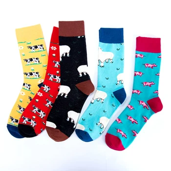 

2020 Farm Cow Animal Sheep Pig Premium Funky Men Women Socks Happy Short Bamboo Male Cotton Winter Crazy Female Funny Socks
