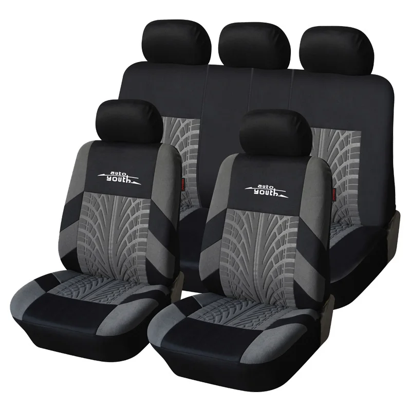 AUTOYOUTH 3 Colour Track Detail Style Car Seat Covers Set Polyester
