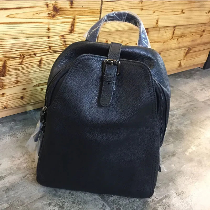 Рюкзак для женщин из натуральной кожи, повседневная сумка через плечо, женский рюкзак для путешествий, mochila feminina, школьные сумки для девочек - Цвет: Черный