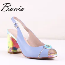 Bacia Nueva Primavera de La Moda de Piel de Oveja Bombas de Impresión Sandalias Gruesas talón de Las Mujeres 2017 de Alta Calidad de Zapatos de Cuero Genuino Tamaño 33-41 SA030