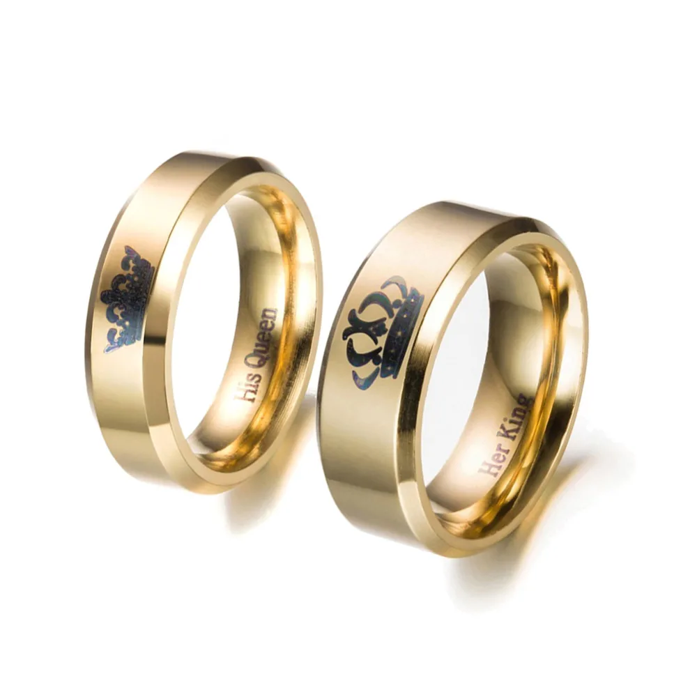 2шт 6 мм мужское Золотое кольцо пары Корона кольцо ее король и его королева кольца для мужчин и женщин модные ювелирные кольца набор для женщин мужской