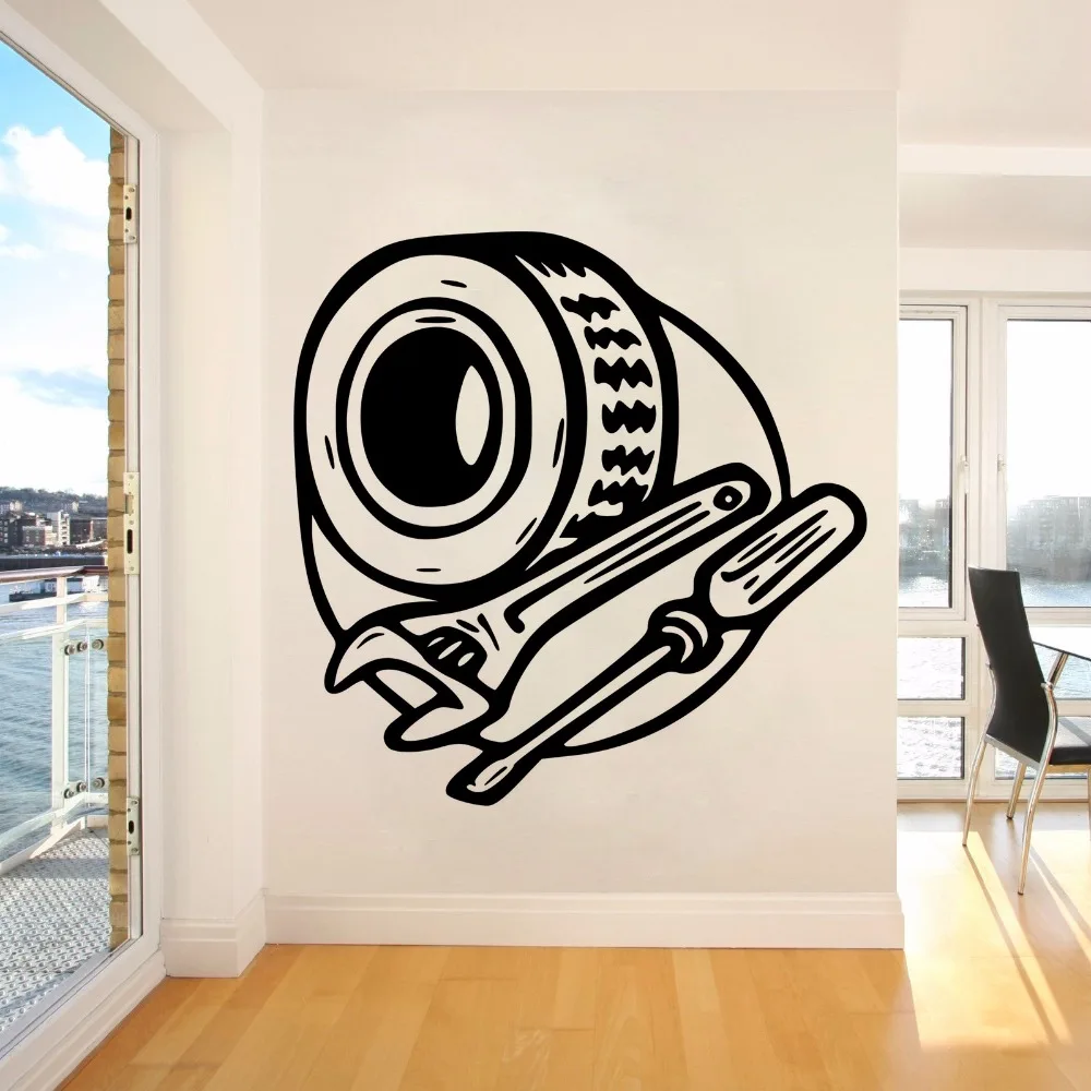

Mechanic Automotive Service Wall Sticker Vinyl Removable Wall Art Mural includeCar Window Tire Wrench and Screwdriver W441