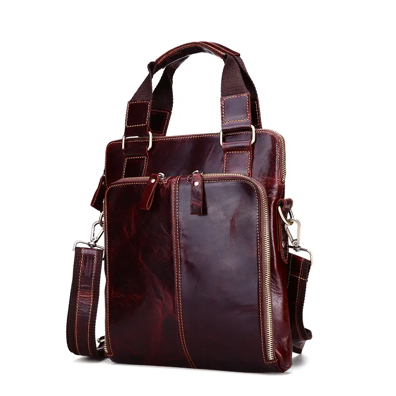

COOL Vintage Natural Genuine leather Vertical men handbags High grade Oil waxing Cow leather shoulder Crossbody bags