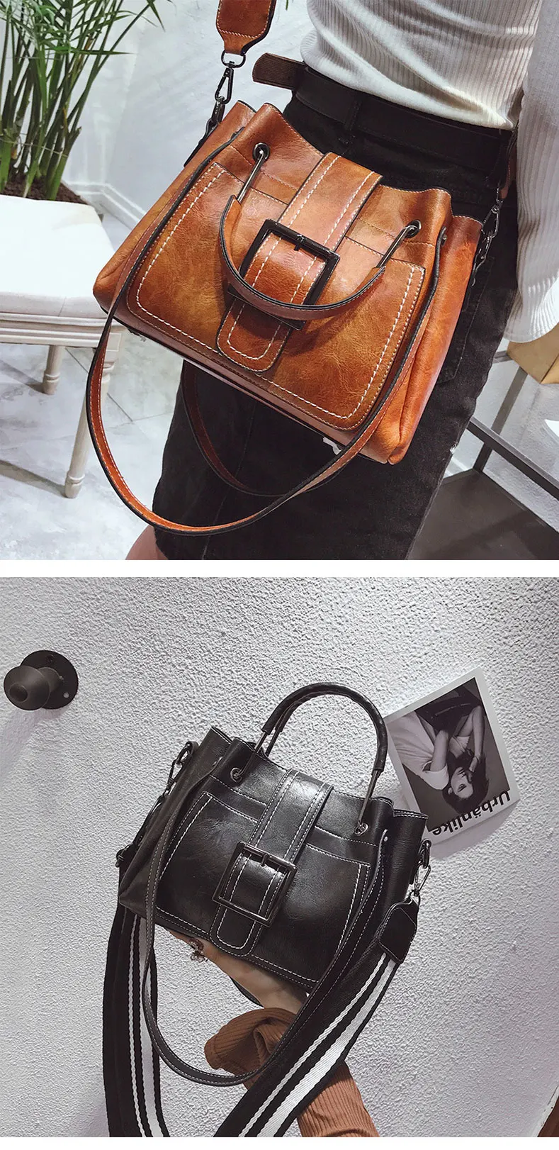 Модная женская сумка Большая вместительная сумка высокого качества из искусственной кожи винтажная сумка на плечо Женская Повседневная сумка-мешок