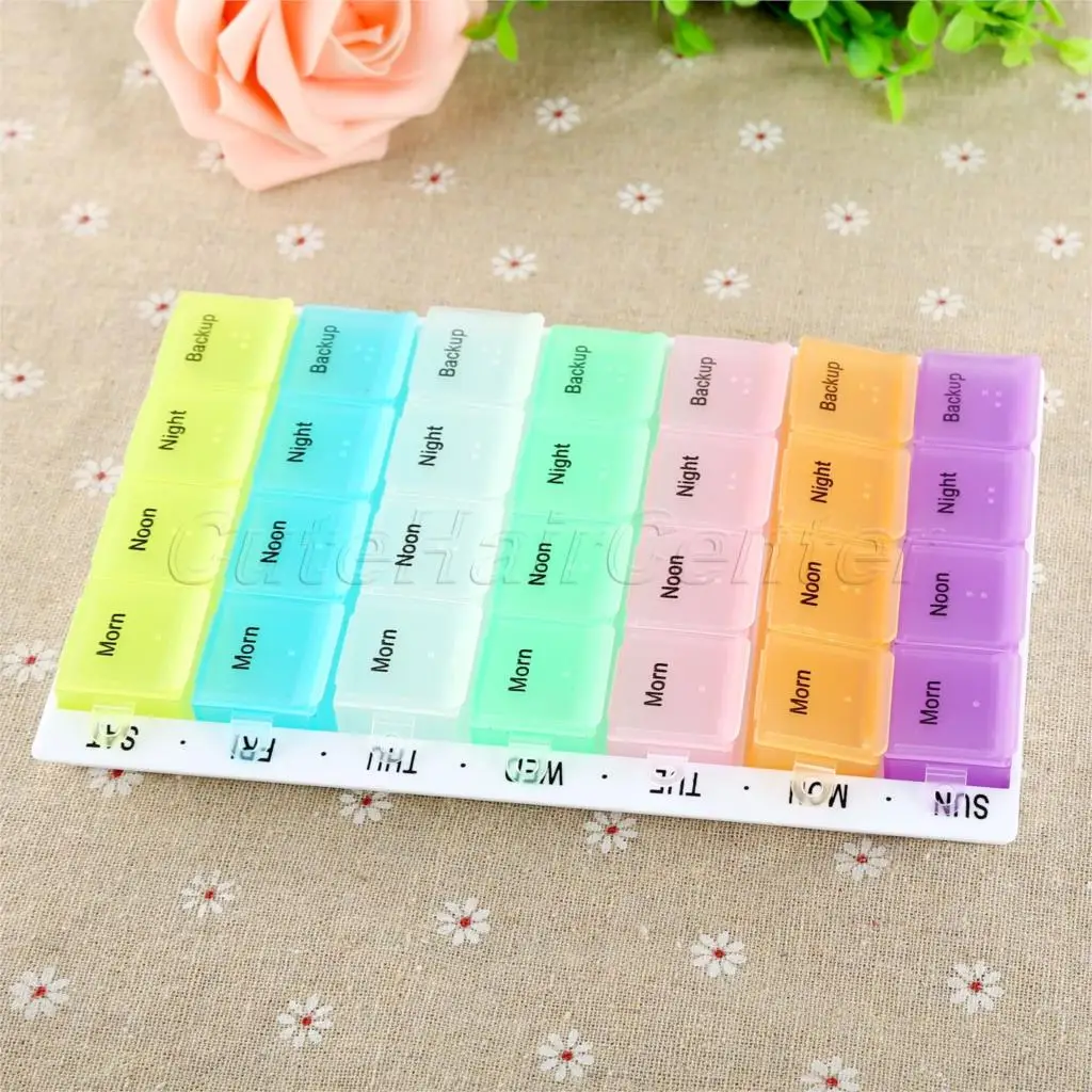7 Days Weekly Tablet Pill Box Medicine Box Colorful Rainbow Holder