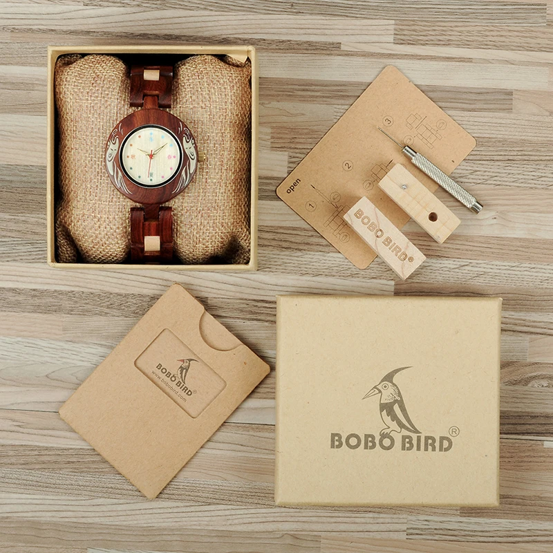 BOBO BIRD V-P15 женские часы японский стиль Уникальные кварцевые наручные часы с красным деревянным ремешком часы для женщин