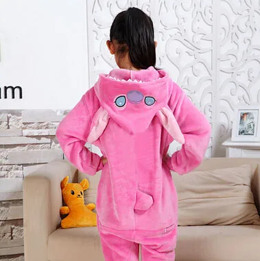 Onesie/Детские пижамы кигуруми; Детские фланелевые пижамы с капюшоном в виде панды и единорога для мальчиков и девочек; вечерние пижамы для костюмированной вечеринки - Цвет: Pink Stitch