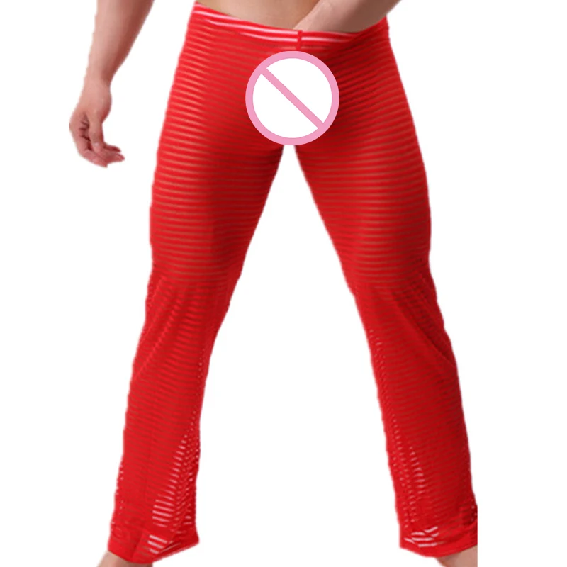 Многоцветные Модные мужские полосатые прозрачные длинные брюки для дома ночное белье для отдыха пижамы брюки одежда для сна