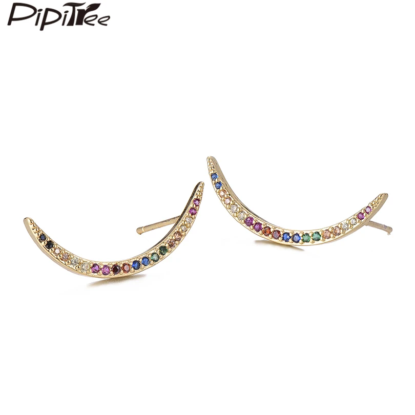 

Pipitree Simple Moon Shape AAA Cubic Zirconia Stud Earrings Minimalist Earrings for Women Girls Punk Hip Hop Jewelry Brincos