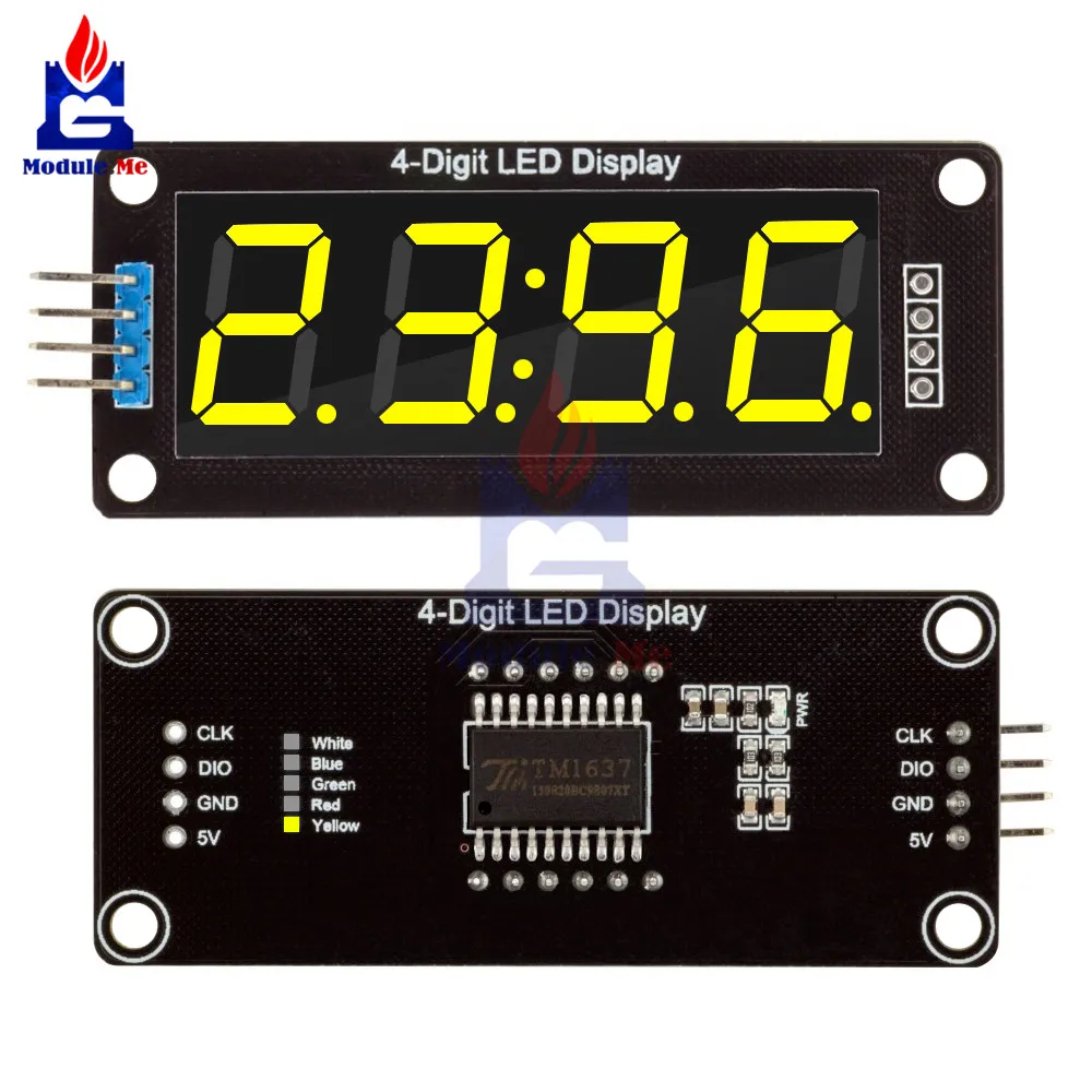 

TM1637 4-Digit 0.56 inch Yellow Digital LED Display Tube Decimal 7 Segments Clock Double Dots Module 30x14mm For Arduino