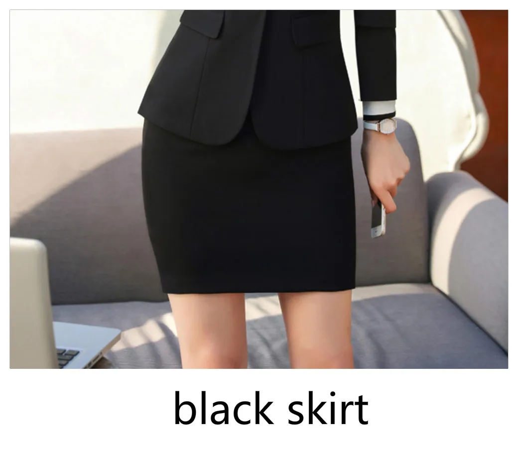 Модный костюм Женский блейзер рабочая одежда для офисных леди с длинным рукавом Blaser одежда осень кнопка весна зима Топ пальто куртка - Цвет: Black Skirt