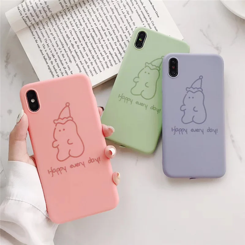 

Cartoon funny bear case cover for iphone xr x xs max women couple candy color case for iPhone 6 s 7 8 plus funda matte soft capa