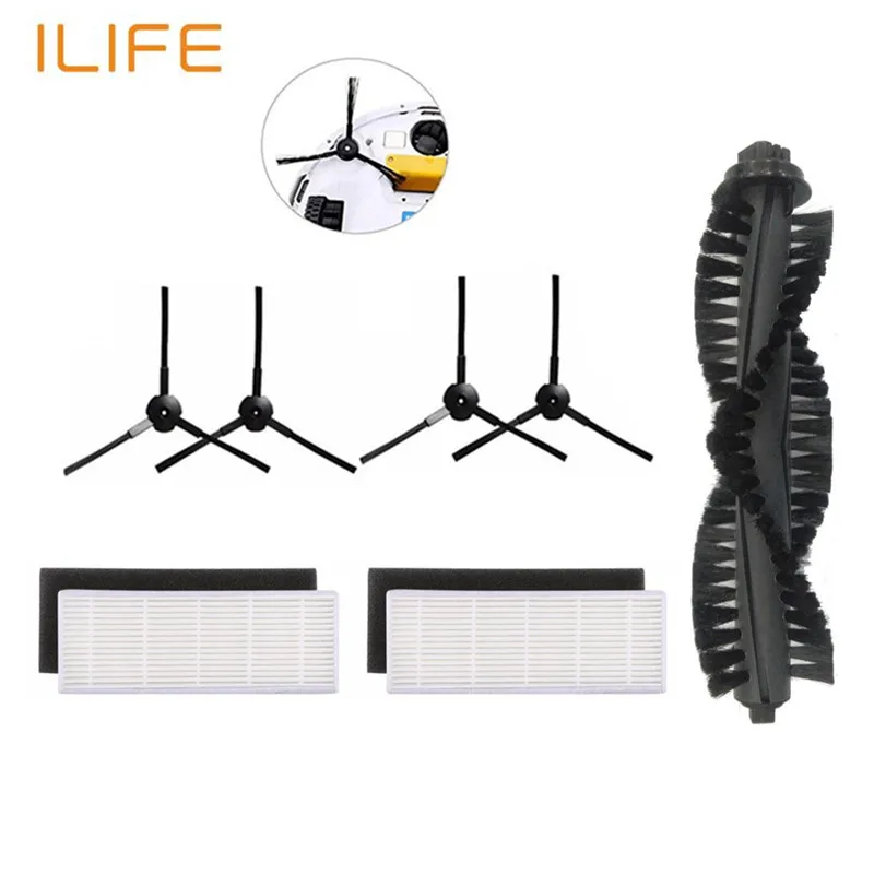 

ILIFE a40 a4s Robot Vacuum Cleaner Parts kit for chuwi ilife a4s accessories 1*Main Brush+2*HEPA Filter+2*Sponge+4*Side Brushes