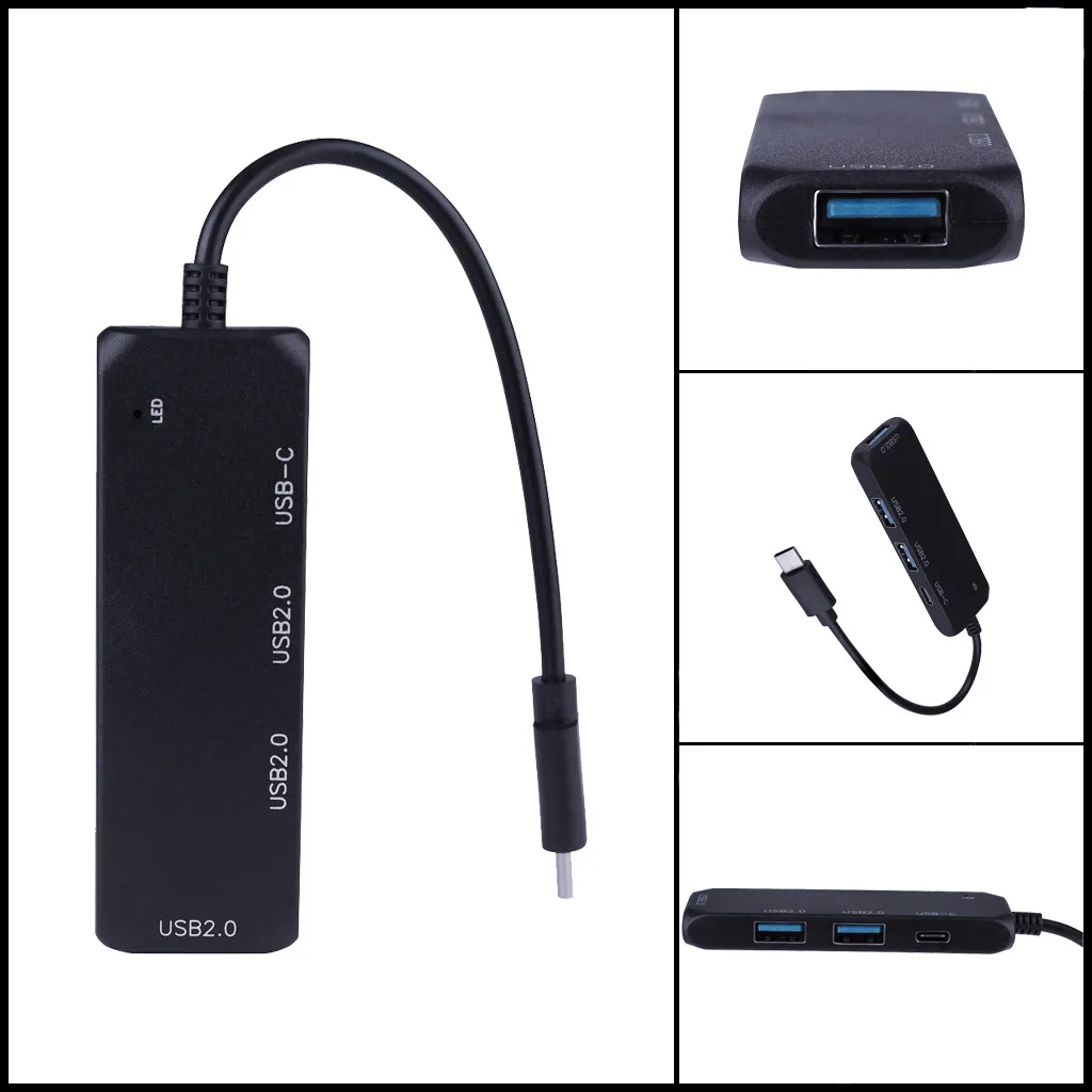 VOBERRY ультра-тонкий дизайн прозрачный USB/C 2,0 чип 4-портовый сигнал светодиодный концентратор, подходит для Windows горячего подключения и легкий