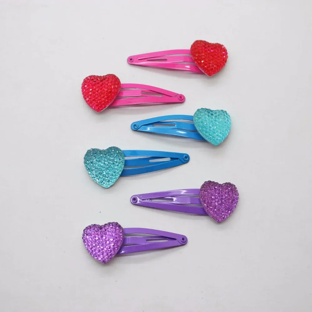 6 Pcs/lot different colors cute heart shape snap hair clips bezel