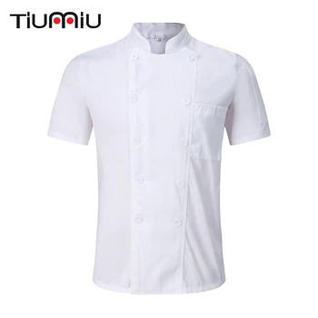 

New White Wholesale Unisex Kitchen Chef Uniform Short Sleeve Breathable Double Breasted Chef Jackets & Apron Bakery Food Service