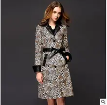 Slim Trench Coat For Women Autumn Windbreaker Long Section Coats Female Elegant Leopard Trench Womens Clothes With Belt J1647-8