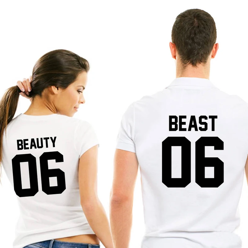 Футболка для пары Beauty Beast 06 модные футболки из 100% хлопка с круглым вырезом и