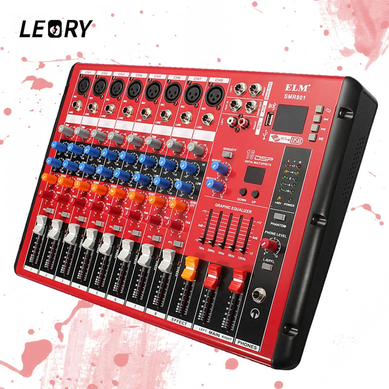 

LEORY Professional bluetooth DJ Audio Sound Mixing Console 8 Channels Digital Sound Mixer For DJ Concert Audio Post-Processing