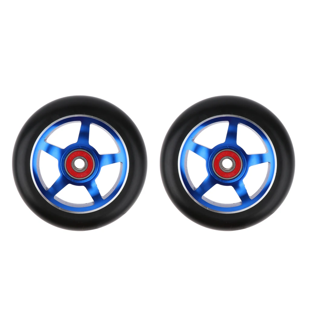 2pcs Replacement 100mm Push/Kick/Stunt Scooter Wheels with Bearings & Bushings