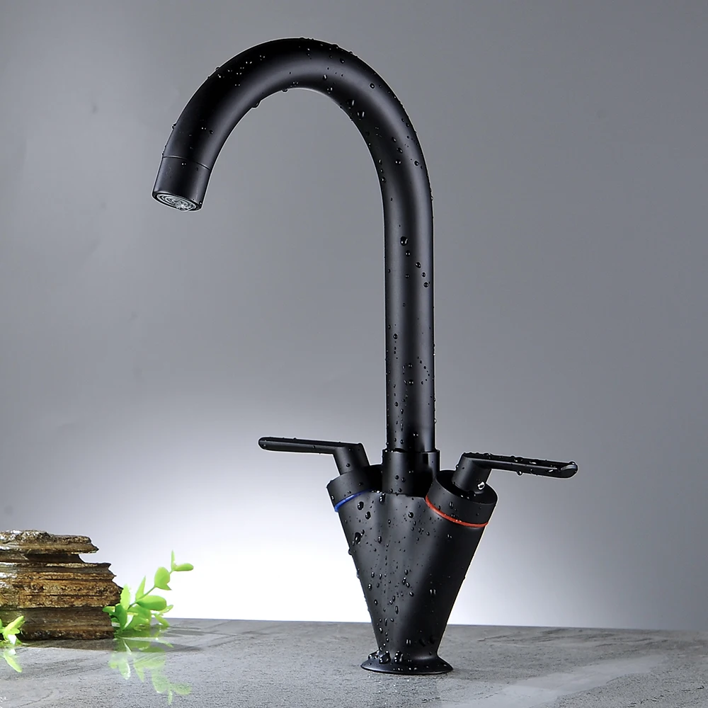 Black Kitchen Mixer Tap 360 Swivel Dual Handle Water Tap Kitchen Taps