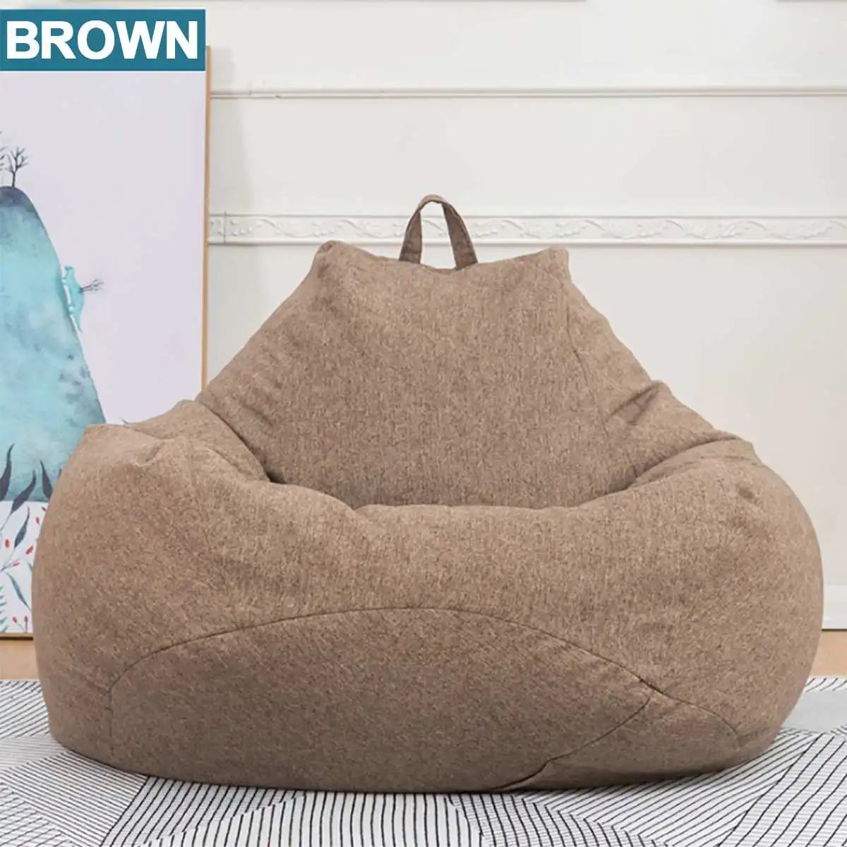 Ленивый BeanBag диваны без наполнителя льняная ткань шезлонг кресло мешок Чехлы стулья пуф слоеного дивана татами мебель для гостиной - Цвет: Brown M