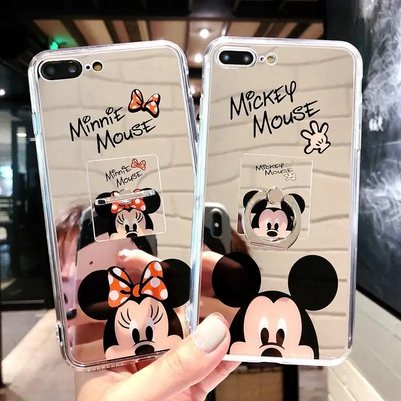 

Mirror Soft Case For iPhone 6 6S 7 Plus 8 plus case xs max xr x Mirror Cartoon Minnie cartoon Ring bracket stand Case XS Max