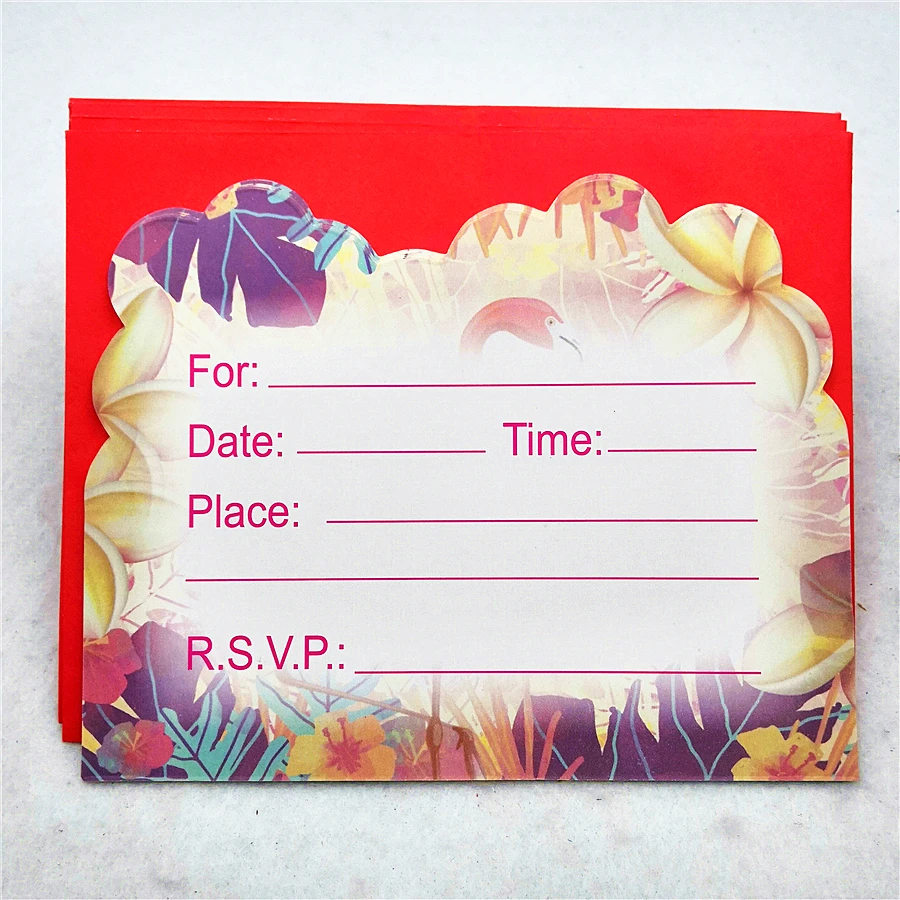  6pcs/set Cartoon Flamingo Party Supplies Envelope Invitation Card Children's Birthday Party Decorat - 33003714527