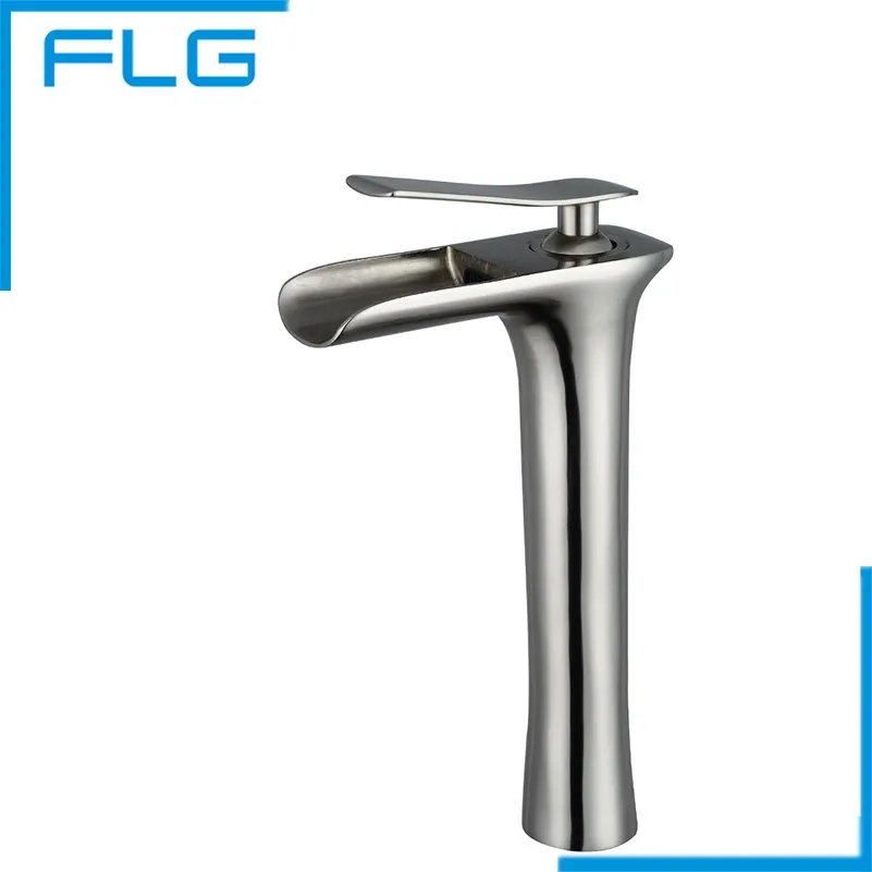 Hot Sale Nickel Brushed Tall Waterfall Bathroom Faucet, Brass Plumbing Water Mixer Water Mixer