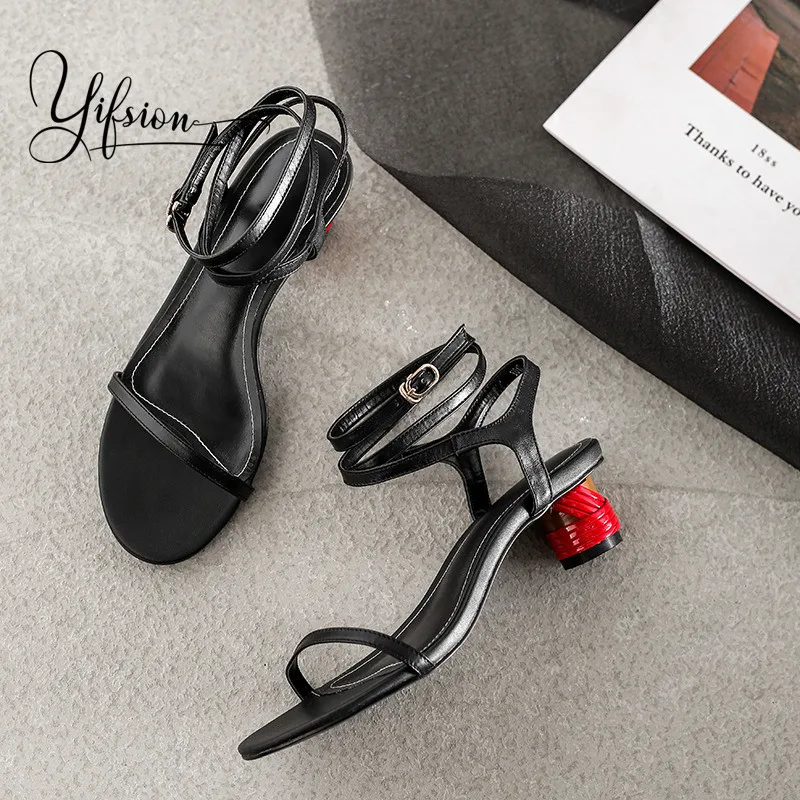 

YIFSION New Fashion Black Women Summer Gladiator Sandals Open Toe Buckle Strap Thick Mid Heel Women Sandals Party Shoes Woman