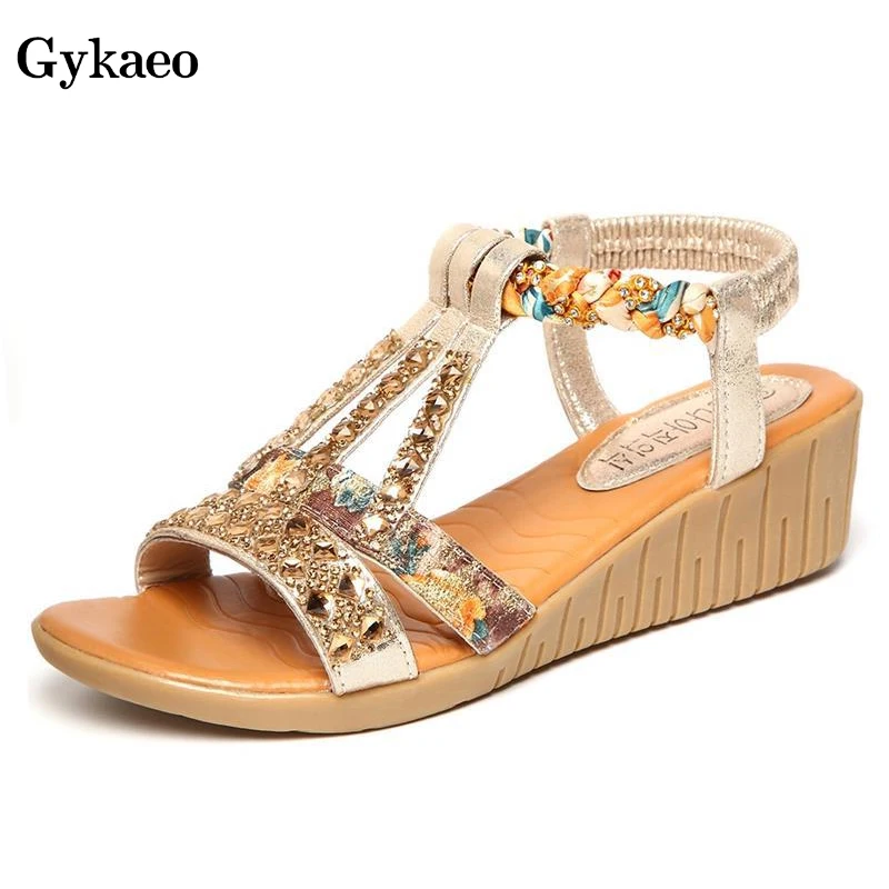 

Gykaeo Women Shoes Summer 2019 Women Sandals Bohemian Rhinestone Platform Wedge Sandalia Feminina Flip Flops Ladies Casual Shoes