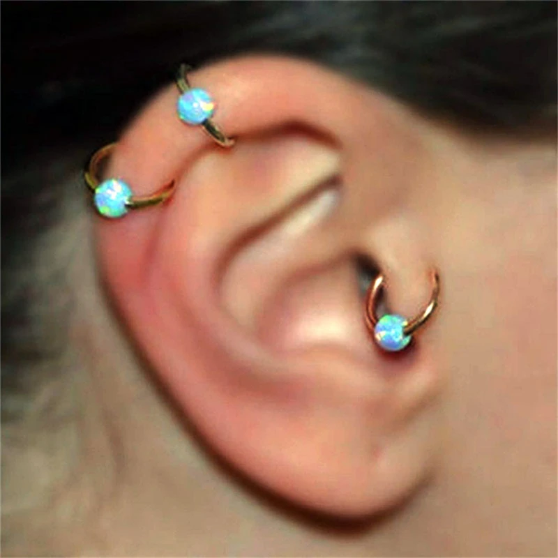 

1pcs Titanium Opal Stone Hinged Segment Ring Septum Nose Clicker Ear Cartilage Tragus Helix Lip Labret Piercing Body Jewelry C25
