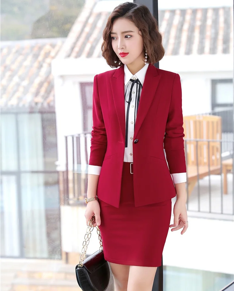 Формальная модная женская юбка, костюмы для женщин Деловые костюмы Красный Блейзер и пиджак Наборы рабочая одежда офисный униформенный стиль