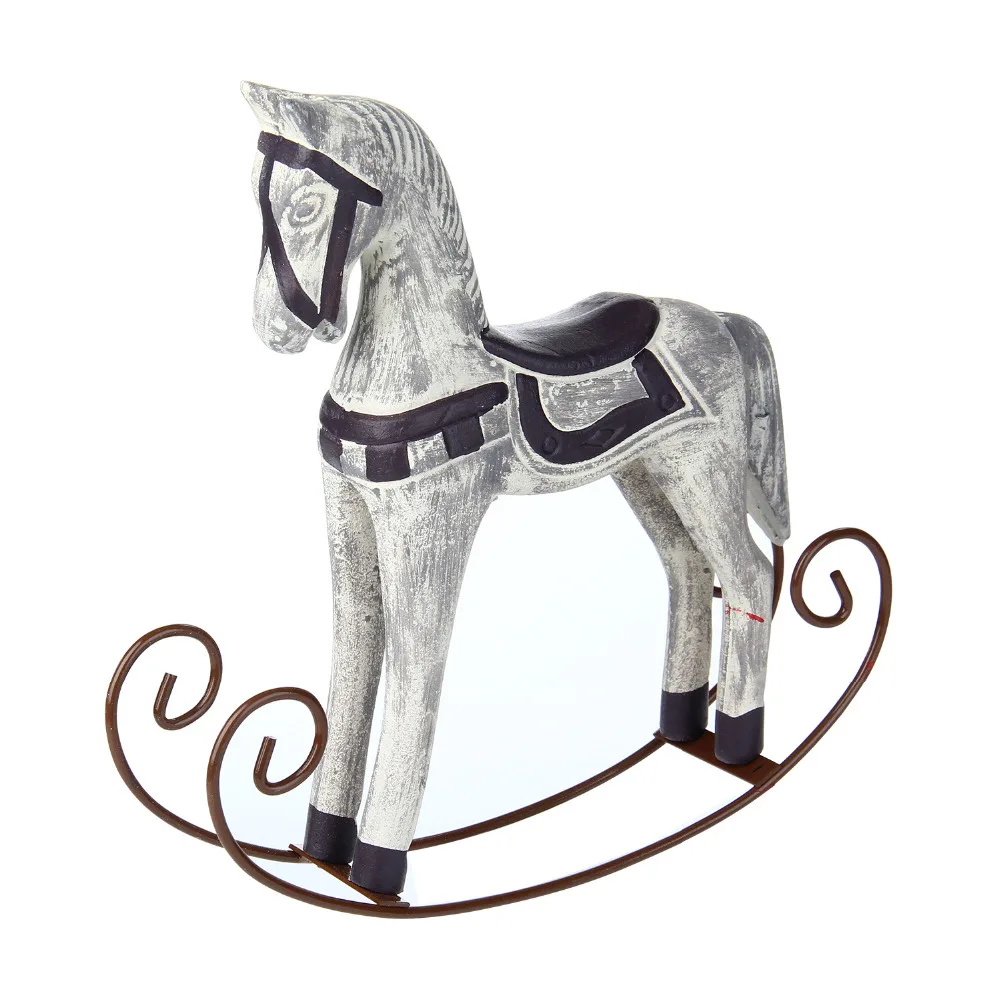 Винтажный Стиль дерево лошадь-качалка Животное украшение резьба по дереву ремесло белые фигурки лошадей домашний декор детский подарок