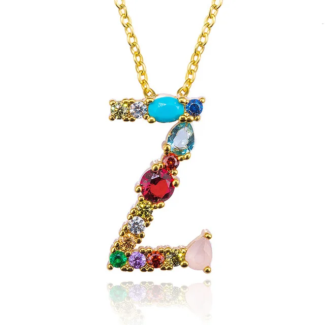 Многоцветный 26 Алфавит золотое ожерелье микро проложить Циркон Начальная буква Шарм Кулон ожерелье s пара имя ювелирные изделия ожерелье - Окраска металла: Z