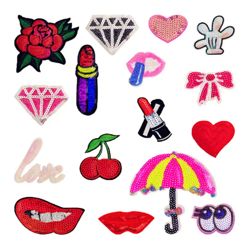 

1Pcs Cute Bling Glitter Embroidered Clothes Sticker Sewing Iron On Patch Bag Hat Fabric Applique Craft Dress Patches DIY Decor