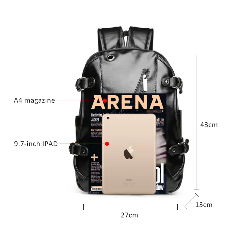  Men's Leather Waterproof Large Laptop Bag USB Design with Headphone hole Travel Backpack School Bag - 32887508706