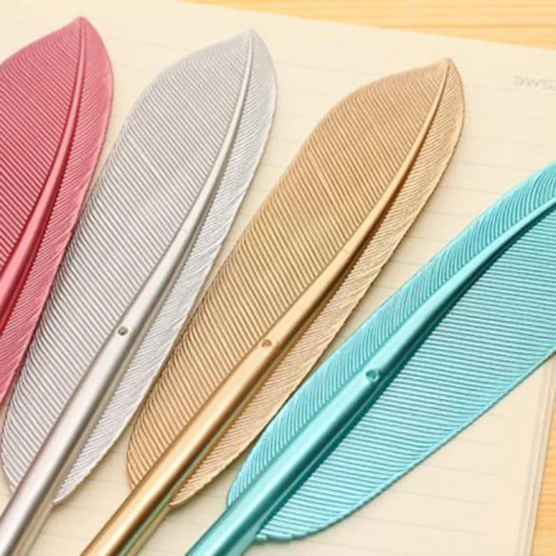 JX-LCLYL 4pcs Cute Feather Ballpoint Ink Pen Office Students Stationery Random Color