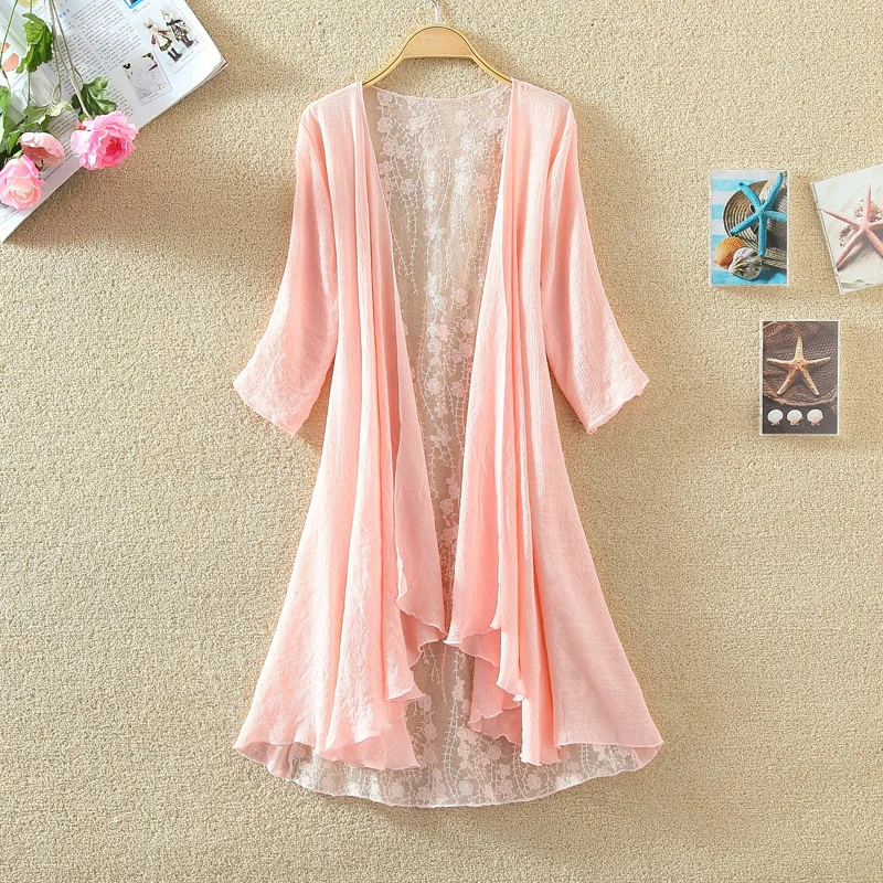 Kimono Cardigan Women Lace Summer Cardigan Feminino Embroidery Blouse Long Shirt Off White Camisa Feminina 2019 Boho Korean New