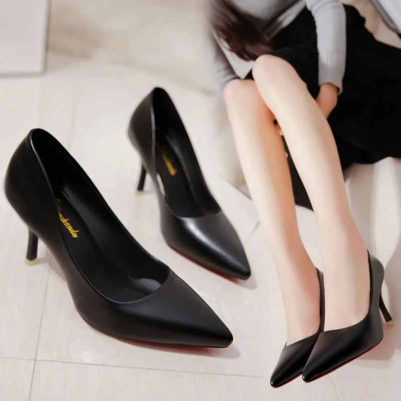 Shoes New PU Leather Wonen Pumps Fashion Office Shoes Women Sexy 7.5cm Thin High Heels Shallow Shoes Women's Wedding Shoes Party