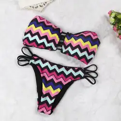 Для женщин комплект бикини сексуальный бюстгальтер волна повязку купальник пуш-ап купальники пляж 2018 Летняя радуга из двух частей