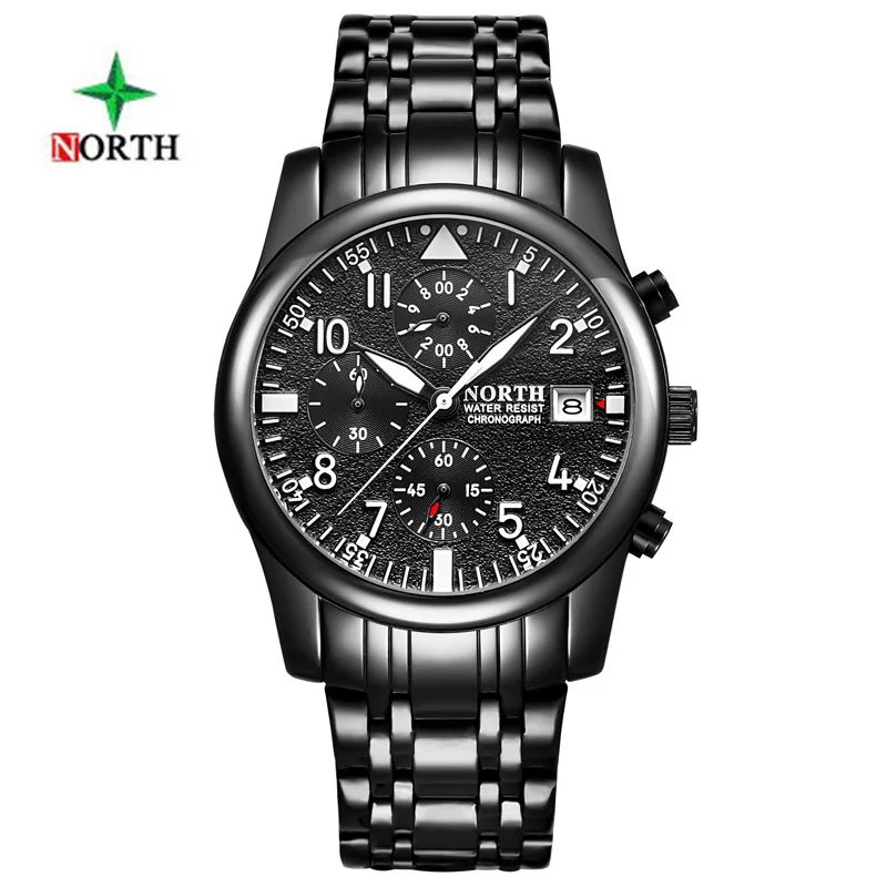 

North Watches Men Luxury Brand Chronograph Men Sports Watches Waterproof Full Steel Quartz Men's WristWatch Relogio Masculino