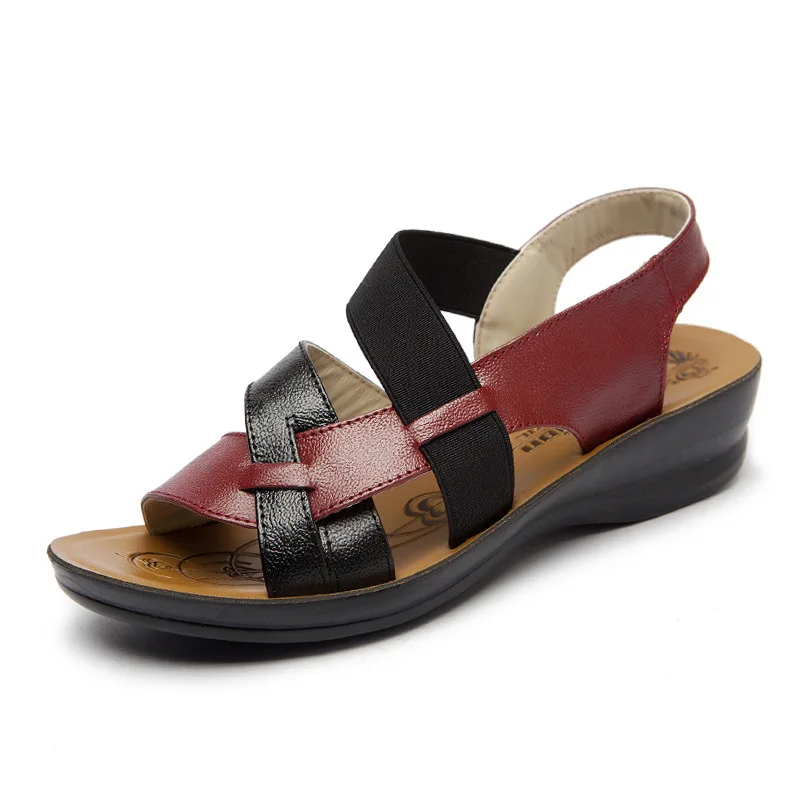 

2019 Leather Women Sandals Soft Bottom Mother Sandals Peep Toe Fashion Ladies Sandals Summer Flat Sandals Female Shoes