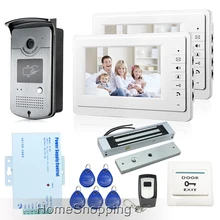 Envío Libre Con Conexión de Cable 7 “Color Video de La Puerta de Intercomunicación Teléfono + Cámara de La Puerta de Acceso RFID + 2 Monitores + Eléctrico de Bloqueo Magnético En Stock