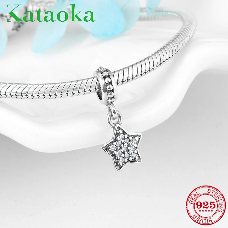 

High quality 925 Sterling Silver Charms Five-pointed Star Fashion CZ Pendants Fit Original Pandora Charm Bracelet Jewelry making