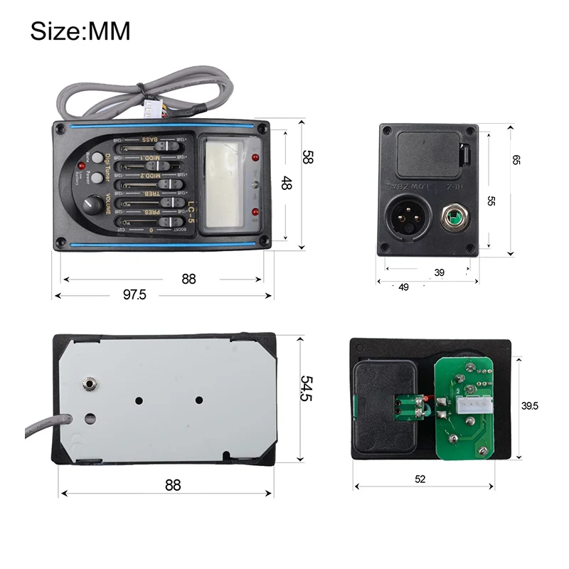 LC-5 5 полос акустической гитары Пикап эквалайзер предусилитель ЖК-Тюнер Пьезо Пикап Эквалайзер система